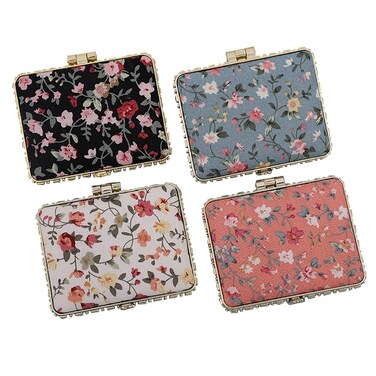 GSHLLO 4 Pcs Small Flower Compact Mirror Portable Travel Makeup Mirror Retro Floral Cosmetic Mirror Mini Folding Pocket Mirror Double Sided Purse Mirror Rectangle