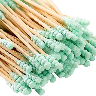 200 Pcs Double Head Cotton Swabs Spiral Cotton Heads Ear Cleaning Cotton Buds Makeup Remover Swabs Cotton Tips for Cosmetics Green