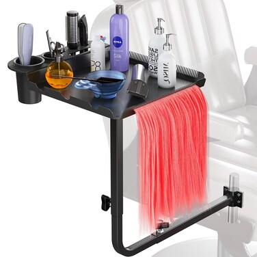 Hair Extension Tool Tray, Salon Chair Tray Attachment, Metal Styling Chair Tray, Rotating Salon Caddy, Adjustable Hairstylist Tray, Salon Tray for Barber Chairs, Hair Extensions Holder Tray