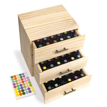 Essential Oil 90 Slots Storage Box Wooden Essential Oils Display Organizer Stand Holder for 15 ml Bottles Nail Polish Collection.