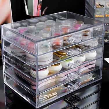 5 Tier Nail Art Decoration Storage Box Transparent Acrylic Nail Art Jewelry Accessories Storage Box Rack Shelf Display Stand Holder for Cosmetic Jewelry