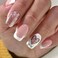 White French Tip Press on Nails Short Square Fake Nails Heart Glue on Nails Light Pink Transluent Acrylic Nails Silver Glitter False Nails Glossy Stick on Nails for Women 24 Pcs