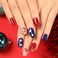 4th of July Nails Press ons Medium Coffin Fake Nails with Star Designs Red Blue White Full Cover Acrylic Nails American Flag Glue on Nails Glossy Glitter &amp; Patriotic Stick on Nails for Women 24 Pcs