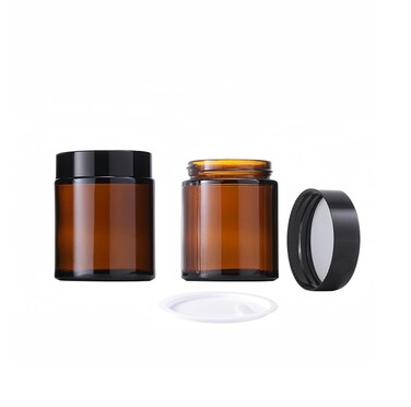 3.4 oz Amber Glass Jars with Lids &amp; Inner Liner,2 Pcs 100g Small Glass Containers Cream Jar,Reusable Travel Toiletries Container for Creams,Lotion,Ointmen,Makeup,Powders,Cosmetic