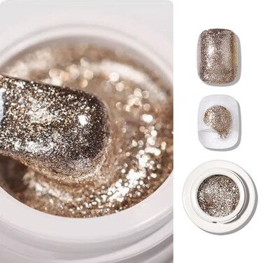 Chrome Platinum Glitter Paint Nail Gel,High Density Platinum Drawing Paint Nail Gold Sparkle Glitter Gel for Salon Home Nail Art DIY (Champagne, M)