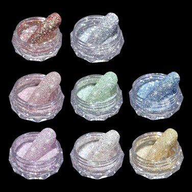 Glitter Powder for Nails 8 Boxes Crystal Diamond Nail Art Shimmer Powder Nail Glitter Shiny Pigment Powder