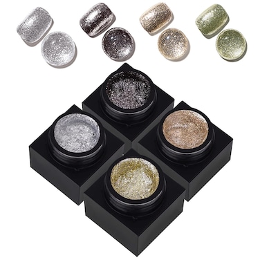 4pcs Painting Nail Gel Glitter Metal Gel Polish Painted Metal Platinum Drawing Gel Polish Nail Art Gel Manicure Nail Design Glitter Gold Silver Black Champange Color