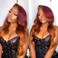 haha 99J Burgundy Ginger Highlight Ombre Lace Front Wig Human Hair Red Orange Ombre Body Wave 13x4 Lace Frontal Wigs Pre Plucked Red Ginger Skunk Stripe Wig 150% Density 26 Inch Colored