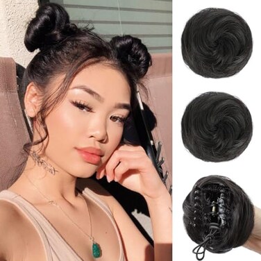 HANYUDIE Space Bun Hair Pieces 2PCS Claw Clip in Hair Bun Mini Bun Hair Scrunchies Extension for Women Girls (4M)