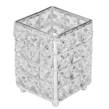 Makeup Brush Holders, Silver Handcrafted Crystal Bling Cosmetics Brushes Organizer Eyeliners Eyebrow Pencil Container Cup for Vanity Bathroom
