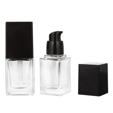 2Pcs 15ml/0.5oz Transparent Glass Square Liquid Foundation Bottles with Black Press Pump Empty Refillable Travel Dispenser Samples Vials Containers for Lotion Cream Cosmetic