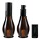 2Pcs 100ml/3.3oz Empty Refillable Amber Gourd Shaped Glass Lotion Pump Bottles with Black Press Top Cosmetic Dispenser Jar Sample Vials Storage Container for Essential Oil Emulsion