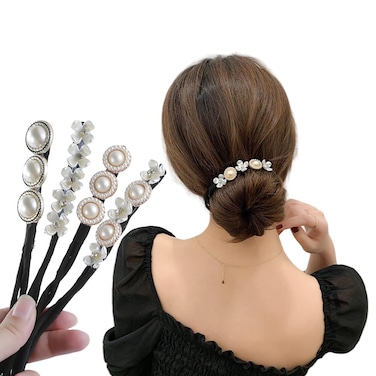 4Pcs Womens Hair Bun Maker with Flower and Pearl Hair Curler Deft Easy Bun Twist French Hairstyle Shaper Twist Hair Tool Hair Accessories