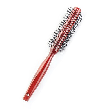 Round Curling Comb with Original Wooden Handle Made of Pure Beech Wood,Gentle Nylon Bristles,For All Hair Styles,Natural and Gentle Hair Brush (Red)