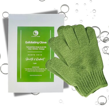 Exfoliating Gloves - Textured Nylon Bath - Shower Body Scrubber Mitt for Women and Men, Loofah-Like Texture, Body Scrub Exfoliator, Dead Skin Removal - Exfoliation Glove - Green - 1 Pair