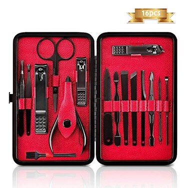 Nail Clipper Set Manicure Pedicure Set, HARPIMER 16PCS Stainless Steel Nail Care Cutter Cuticle Remover Nail Clippers Pedicure Tool Kit, with a Portable Case (Black)