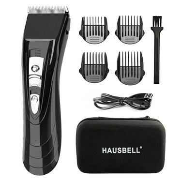 HAUSBELL Cordless Rechargeable Hair Clippers Kit, for Men, Women, &amp; Children, Adjustable 4-Position Blade, 4 Guide Combs, Case Included (Black) (Black)