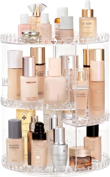 HBlife 360 Rotating Makeup Organizer Adjustable Carousel Diamond Large Capacity Revolving Perfume Organizer Skincare Organizers Cosmetic Storage Spinning Holder for Vanity