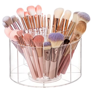 HBlife Clear 360 Rotating Makeup Brush Holder Organizer, 8.26 x 8.26 x 4.48 Inches Acrylic Makeup Organizer with 8 Compartments