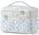 HBselect Quilted Makeup Bag, Cotton Large Travel Makeup Bag, Cute Floral Coquette Make up Bag Cosmetic Bag Toiletry Bag for Women Girls (Blueflower-G)