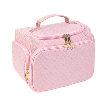 Pink Large Makeup Bag Organizer with Brush Storage，Travel Makeup Bag with Compartments for Travel Cosmetic Bags for Women