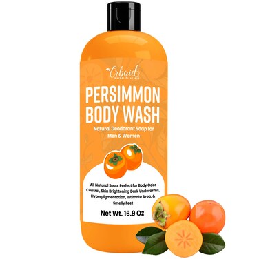 Persimmon Body Wash for Body Odor Control &ndash; Natural Deodorant Soap for Eliminating Body Odor &ndash; Underarms, Intimate Inner Thigh, Bikini Area, Smelly Feet &ndash; Purifying Deodorizing Soap, Kids Safe