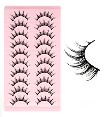 Manhua Lashes, 10 Pairs Natural Anime-Inspired - Faux Mink, Wispy Style for a Korean Japanese Manga Look