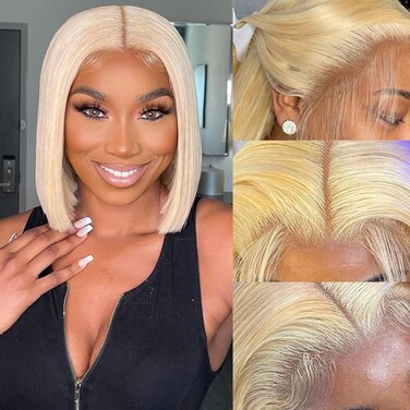 10 Inch 613 Bob Blonde Lace Front Wigs Human Hair 13x4 Transparent Lace 613 Bob Frontal Wig 613 Hd Lace Frontal Wig Blonde Bob Wig Human Hair Pre Plucked With Baby Hair