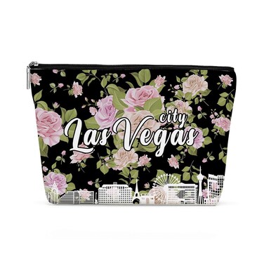 Las Vegas Gifts Makeup Bag, Las Vegas Souvenir Las Vegas Lovers Gift Retro Flower Las Vegas Travel Vacation Cosmetic Bag for Women Mom Bestie Birthday Christmas Bachelorette Party Friendship Gifts