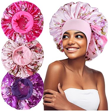3PCS Extra Large Satin Bonnets for Sleeping, Hair Bonnets for Black Women Braids Curly Hair, E