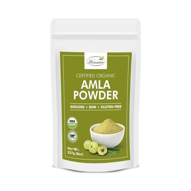 hennaco Organic Amla Powder  Amla Powder for Cooking, Smoothies, and Juices   Resealable Zip Lock Pouch   USDA Organic  Pure &amp; Natural Indian Gooseberry Powder  227 Grams (8 OZ)