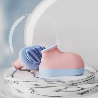 2-in-1 Ultra Soft Silicone Facial Cleansing Massage Brush Manual Cleansing Brush Handheld Cleansing Pad for Sensitive, Delicate, Dry Skin, (Pinkish Blue)
