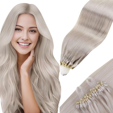 Hetto Microlink Hair Extensions Human Hair Platinum Blonde Micro Loop Hair Extensions Real Human Hair Blonde Short Hair Micro Beads Hair Extension Pre Bonded 12 Inch 40g 50 Strands