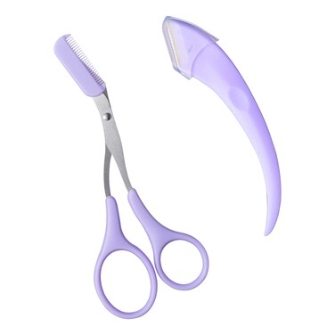 Eyebrow Scissors   Eyebrow Scissors with Comb   Eyebrow Trimmer Scissors Tool   Crescent Eyebrow Trimmer and Scissors for Beginner   Stainless Steel   for Women Girls   2Pcs,Purple