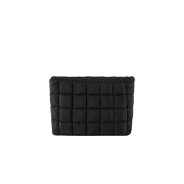 Puffy Quilted Makeup Bag for Women, Cosmetic Bag, Travel Toiletry Organizer Pouch Clutch (black)