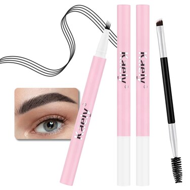 2 Pcs Black Magic 2-in-1 Microblading Eyebrow Contouring Pen Pencil with Single-ended Brow Brush, Hair Like Strokes, Natural Looking Eye Brow for Women, 05