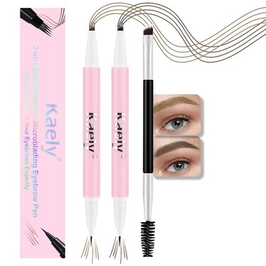 2pcs Dark &amp; Light Brown Magic Microblading Eyebrow Pencils with 4 Brushes Micro-fork Tip Precision Applicator, Double-ended Eyebrow Brush, Waterproof and Long-lasting, For Women, 01+02