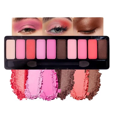 Ten-Color Eyeshadow Palette, Nude Red Pink Light Red Rose Red Light Pink Browm 10 Shimmer and Matte Shades, Blendable Powder, Party Eye Makeup, Vegan and Cruelty-Free, Built-In Mirror and Brush, 04#
