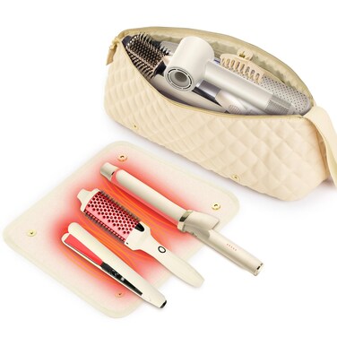 Travel Bag with Heat Resistant Mat, Tool Organizer for Curling Iron, Flat Iron, Straighteners, Hair Accessories