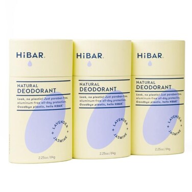 HiBAR - Lavender &amp; Jasmine Plastic Free Deodorant - Natural Deodorant - All-Day Protection - With Sunflower Seed Wax, Rice Bran &amp; Shea Butter - Plastic, Paraben &amp; Aluminum-Free - Vegan - 3 Pack