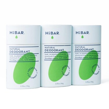 HiBAR - Fresh Rain &amp; Cucumber Plastic Free Deodorant - Natural Deodorant - All-Day Protection - With Sunflower Seed Wax, Rice Bran &amp; Shea Butter - Plastic, Paraben &amp; Aluminum-Free - Vegan - 3 Pack