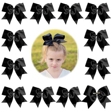 Hipheer 12Pcs 8" Large Black Cheer Bows with alligator clips for Teen Girls Softball Cheerleader Sports