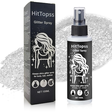 Glitter Spray for Hair and Body, HitTopss Hair Glitter Body Glitter Hairspray for Clothes, Music Festival Christmas Glitter for Women (Silver, 3.5fl.oz)