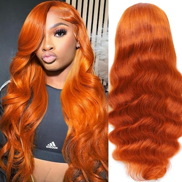 28 Inch Ginger Lace Front Wigs Human Hair Pre Plucked 12A HD Ginger Wig Human Hair 180% Density Ginger Orange Human Hair Wig 13X4 Frontal Wig 88J Body Wave Glueless Wigs Human Hair