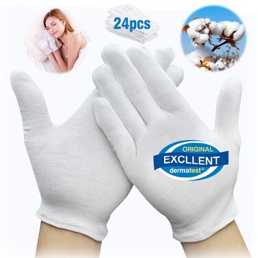 Cotton Gloves Kids 24pcs Soft White Gloves Moisturizing Eczema Gloves for Dry Hands SPA Inspection (Large)