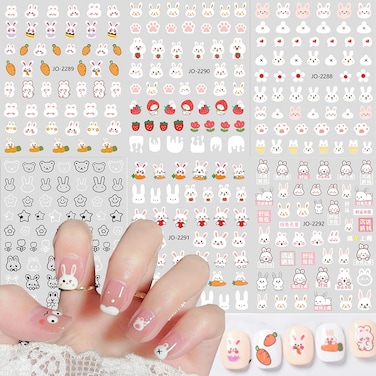 Easter Nail Art Stickers 3D Self-Adhesive Nail Decals Easter Rabbit Carrot Flower Design Nail Supplies Cute Easter Cartoon Nail Sticker for Women Girls Holidays Acrylic Nail DIY Decorations 6Sheets