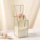 Glass Makeup Brush Holder with Lid Organizer Vintage Cosmetic Hexagonal Display Cases Brush Storage with Free White Pearls - Gold
