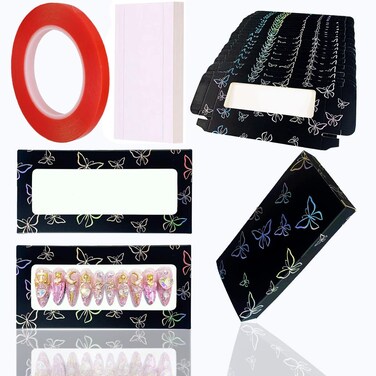 35 Pcs Empty Press on Nails Packaging Box Set 35 Pcs White Background Papers and 1 Double Sided Tape, Empty Nail Package Box Set for Press on Nail Business (Black)&hellip;