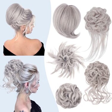 HMD 5 Pieces Messy Hair Bun Hairpiece Tousled Updo for Women Hair Extension Ponytail Scrunchies with Elastic Rubber Band Long Updo Messy Hairpiece Hair Accessories Set for Women（503）