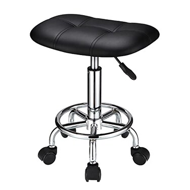 Square Rolling Stool with Wheels Height Adjustable Swivel Stools Black